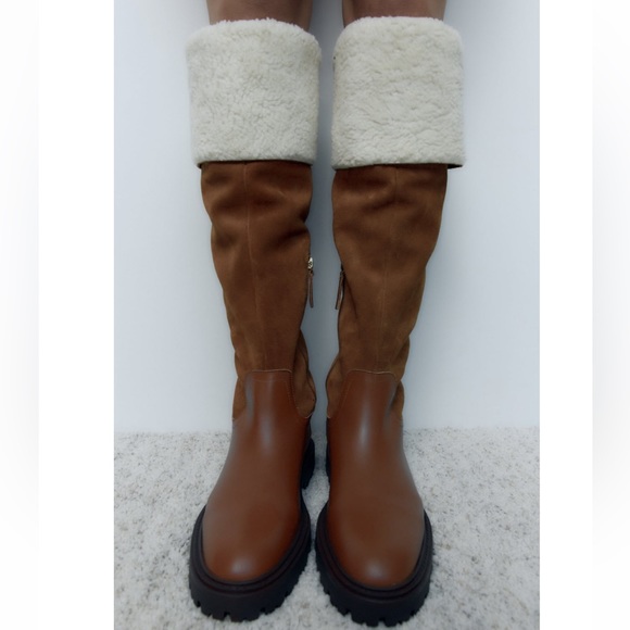 ZARA LEATHER BOOTS WITH FLEECE TRIM - Picture 2 of 6